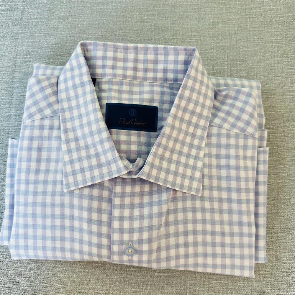 David Donahue Colorful Plaid Long Sleeve Button Up Dress Shirt Size XL.